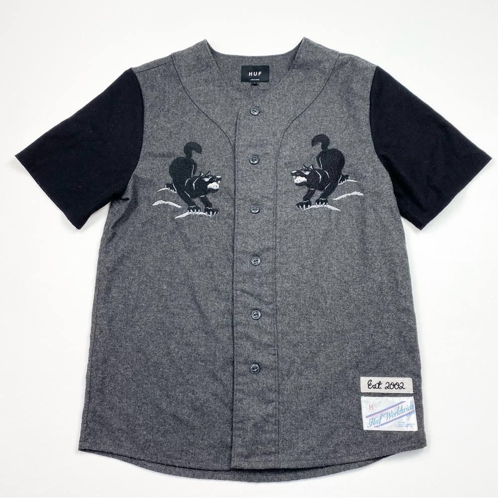 Men’s HUF Worldwide Short Sleeve Wool Baseball Jersey Size Medium